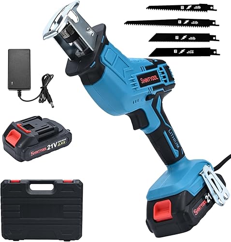 Sierra alternativa inalámbrica de 21 V, sierra recíproca con batería de 2.0 Ah con cargador, yunque de anillo de cerdo y 4 cuchillas para cortar