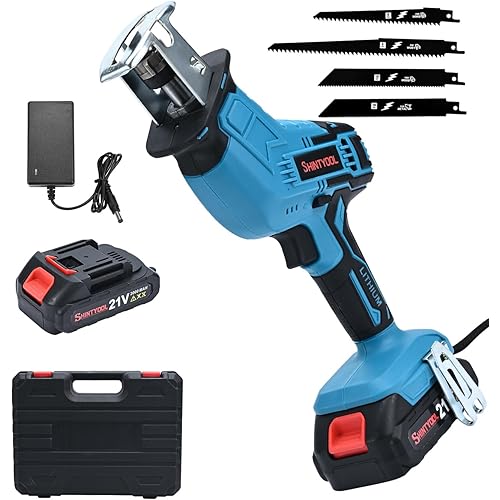 21v Cordless Reciprocating Saw, 2.0 Ah Battery Operated Reciprocating Saw With Charger,Hog Ring Anvil And 4 Pcs Blades For Wood Pvc Pipe Tree Cutting By SHINTYOOL