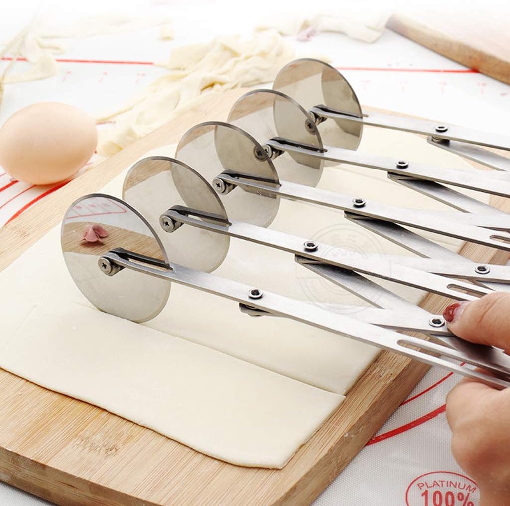 5-Wheel Slicer Stainless Steel Pizza Slicer Pasta Baking Roller Cutter Adjustable Pizza Slicer