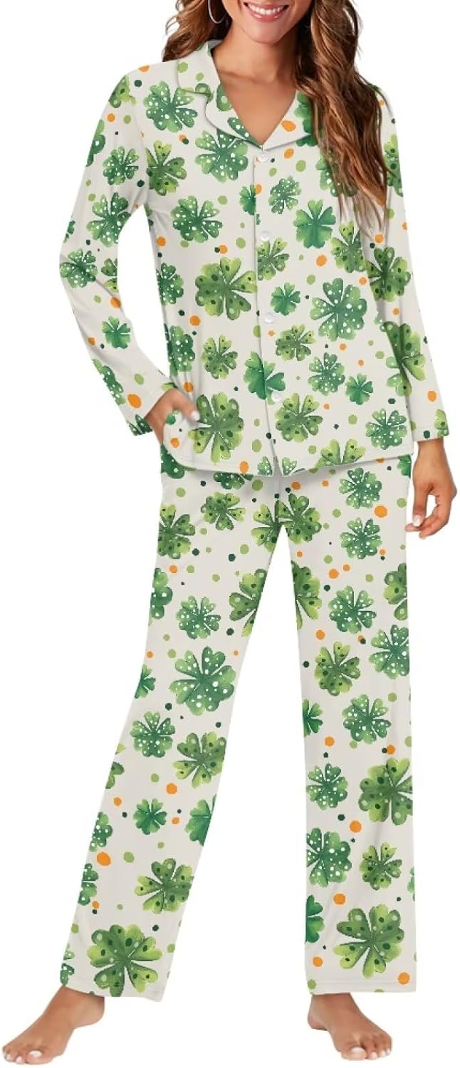 Funnydude Cute Print Pajamas for Women Set Christmas Pajamas Button down Sleepwear with Pocket
