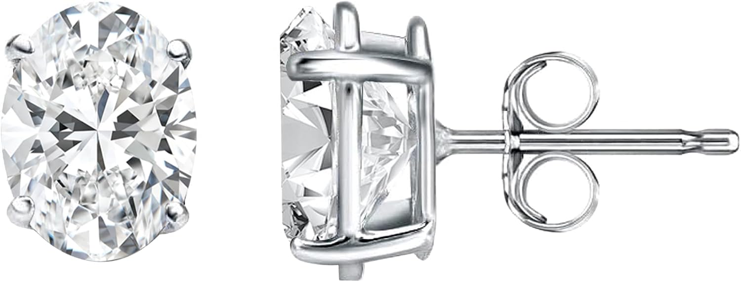 4 Prong Basket Solitaire Stud Earrings Oval Moissanite or Lab Grown 0.60 Cttw White Diamond for Her in 925 Sterling Silver