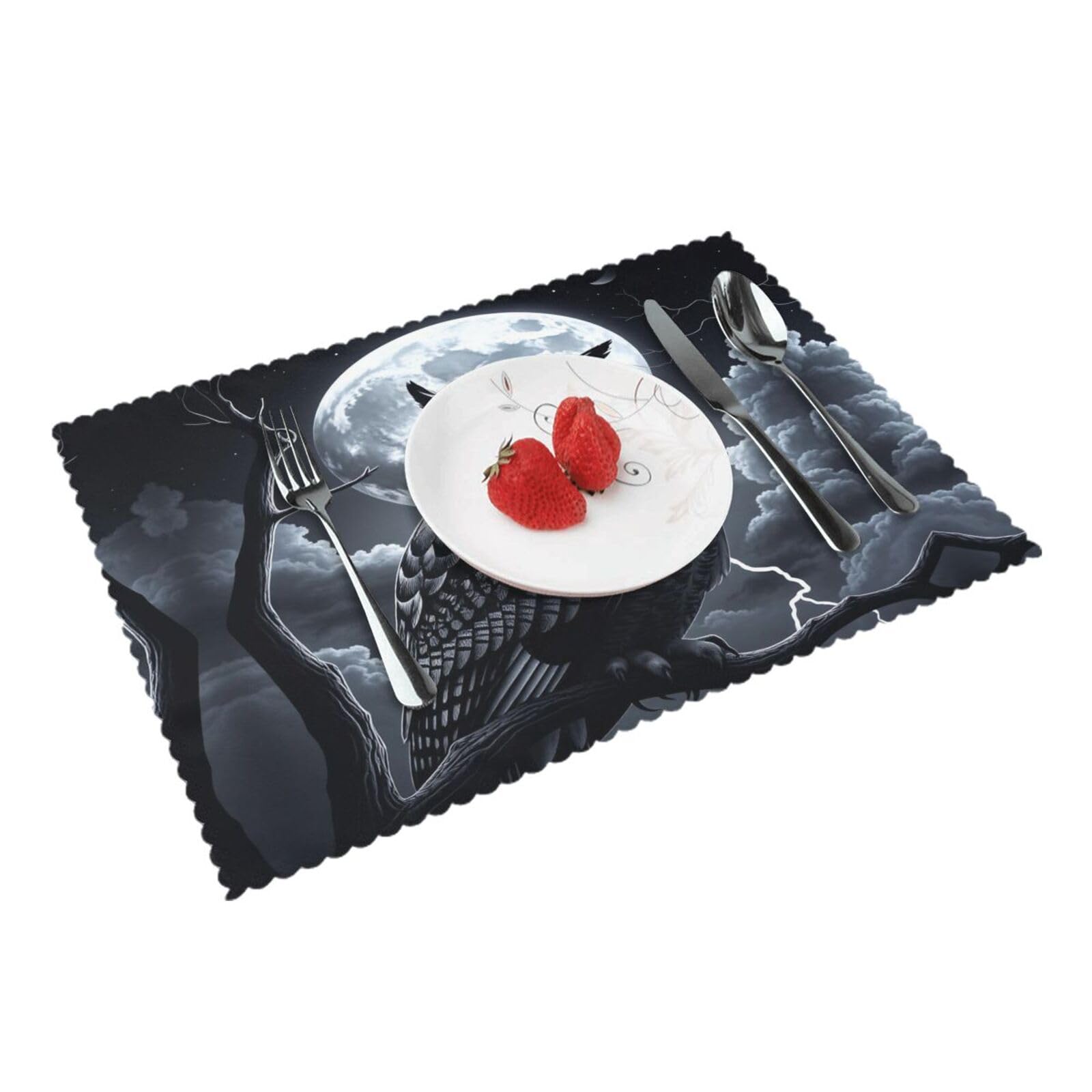 Owl Moon Night Placemats Set of 4 Print Table Mats Place Mats Table Decor for Kitchen Dining 12X18 in