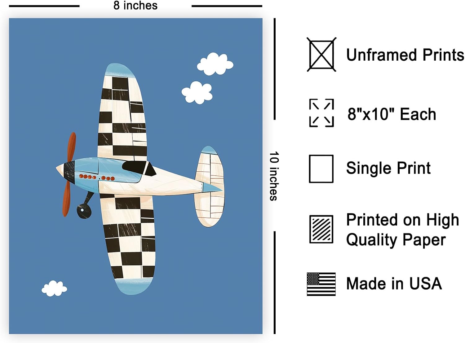 Poster Master Airplane Print - Nursery Poster - Whimsical Plane Art - Minimal Playroom Housewarming Gift - Cute Nursery Wall Art - Boho Kid's Room or Playroom Decor - 8x10 UNFRAMED Wall Art