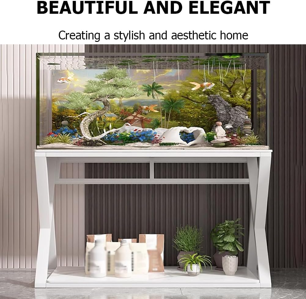 Rock Plate Fish Tank Stand,Aquarium Stand with Metal Frame,Display Stand for Turtle Tank, Reptile Terrarium,Double-Layer Design for Accessories Storage,F