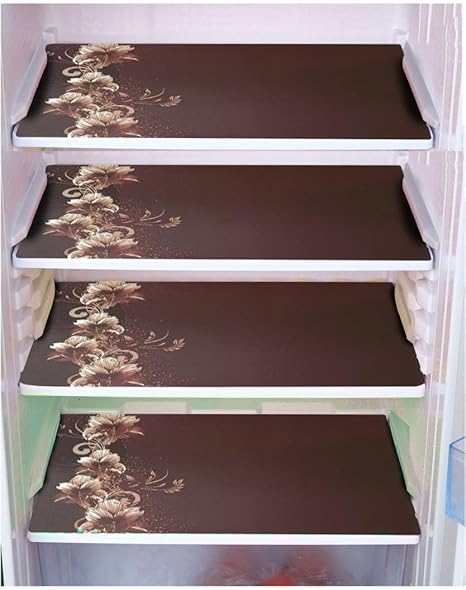 LAKSH INTERNATIONAL Refrigerator Drawer Mat/Fridge Mat/Table Mat/Cupboard Mat/Multipurpose Mat Set of 6 Pcs (12 X 17 Inches) (Brown Printed)