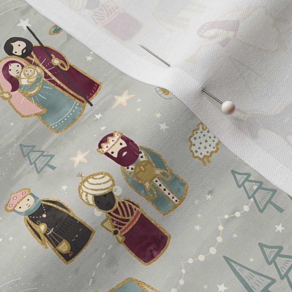 Spoonflower Fabric - Neutral Nativity Star Baby Christmas Angel Small Scale Jesus Eggshell Printed on Petal Cotton Fabric by The Yard - Sewing Quilting Apparel Crafts Decor