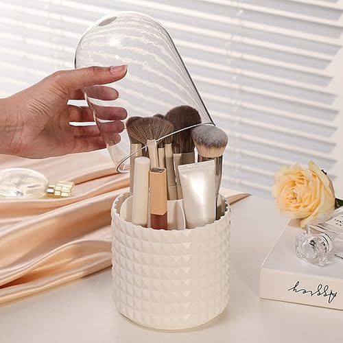 Miniatura 6 de Organizador de brochas de maquillaje con tapa, contenedor giratorio de 360° a prueba de polvo para brochas de maquillaje con cubierta acrílica