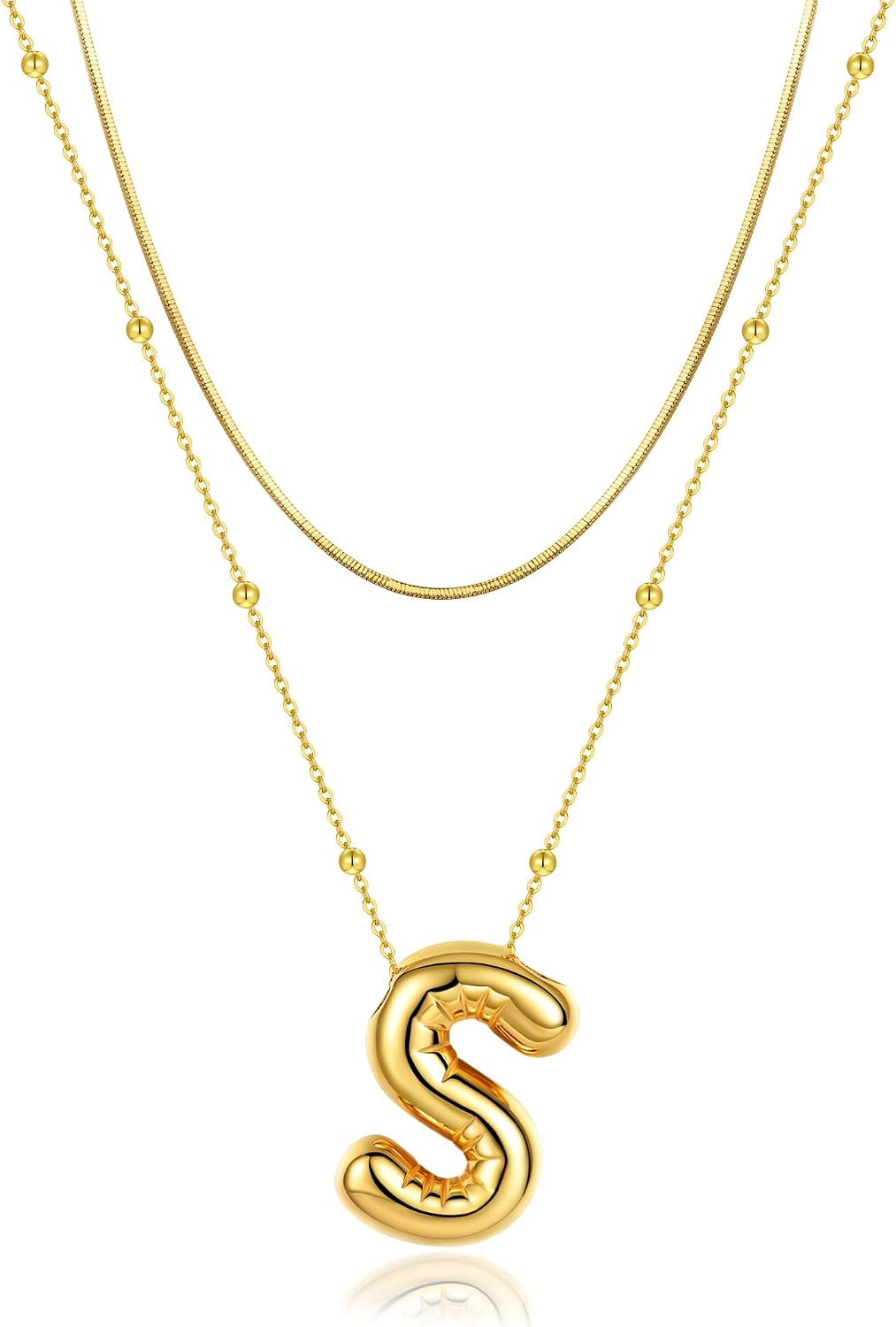 Initial Necklaces for Women Girls, Dainty Balloon Letter Necklace, Name Alphabet Pendant Layered Choker Personalized Jewelry