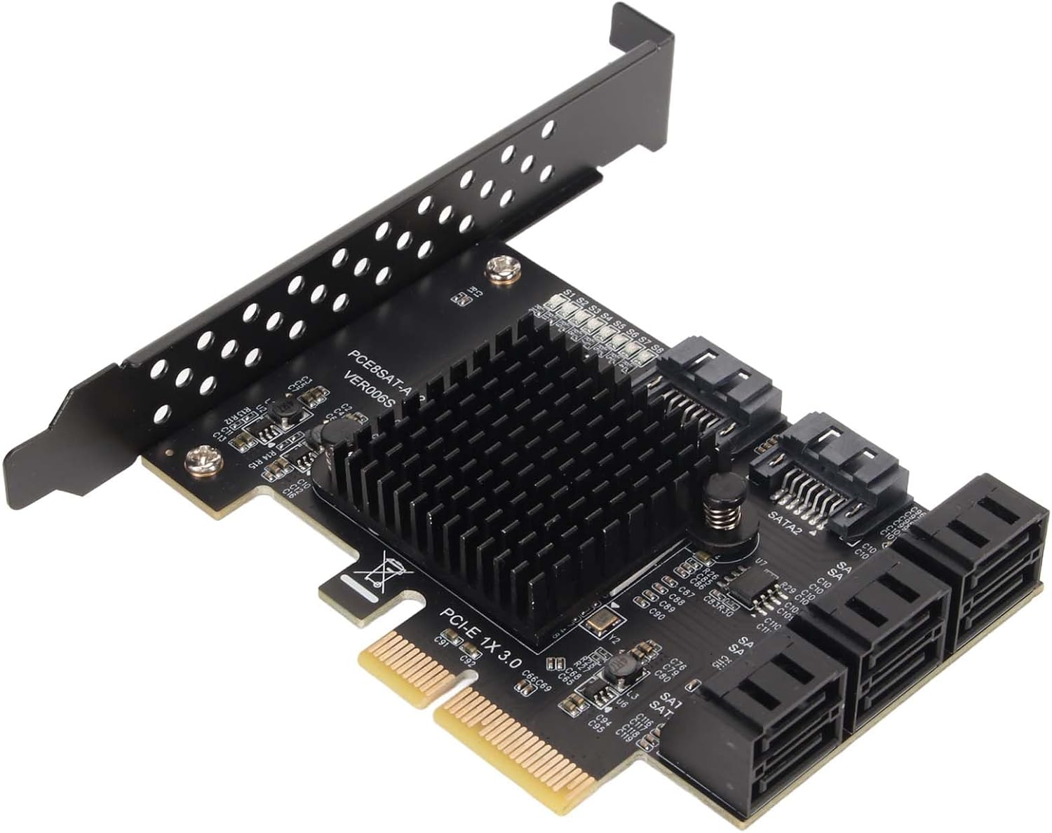 Pomya 8 Port SATA Card, PCIE to SATA 3.0 Expansion Board with Large Heat Sink, Short Baffle for and Linux, Support Hot Swappable Boot System Disk