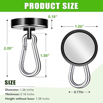 Carabiner Magnetic Hooks, 110LBS Strong Magnets, Black, 12 Pack | Magnetic Hooks Heavy Duty with Swivel Carabiner Hook, Great for Hanging for Cruise, Garage, Kitchen, Refrigerator, Locker