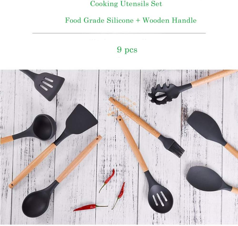 Wood Handle Silicone Nonstick Kitchen Utensil Set for Cooking Gadgets Cooking Utensils Set with Bamboo Wood Handles Cookware