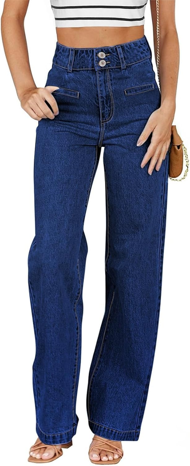 Sidefeel Women's Jeans High Waisted Straight Leg Stretchy Jeans Trendy Loose Wide Leg Zimbaplatinum Denim Pants with Pockets