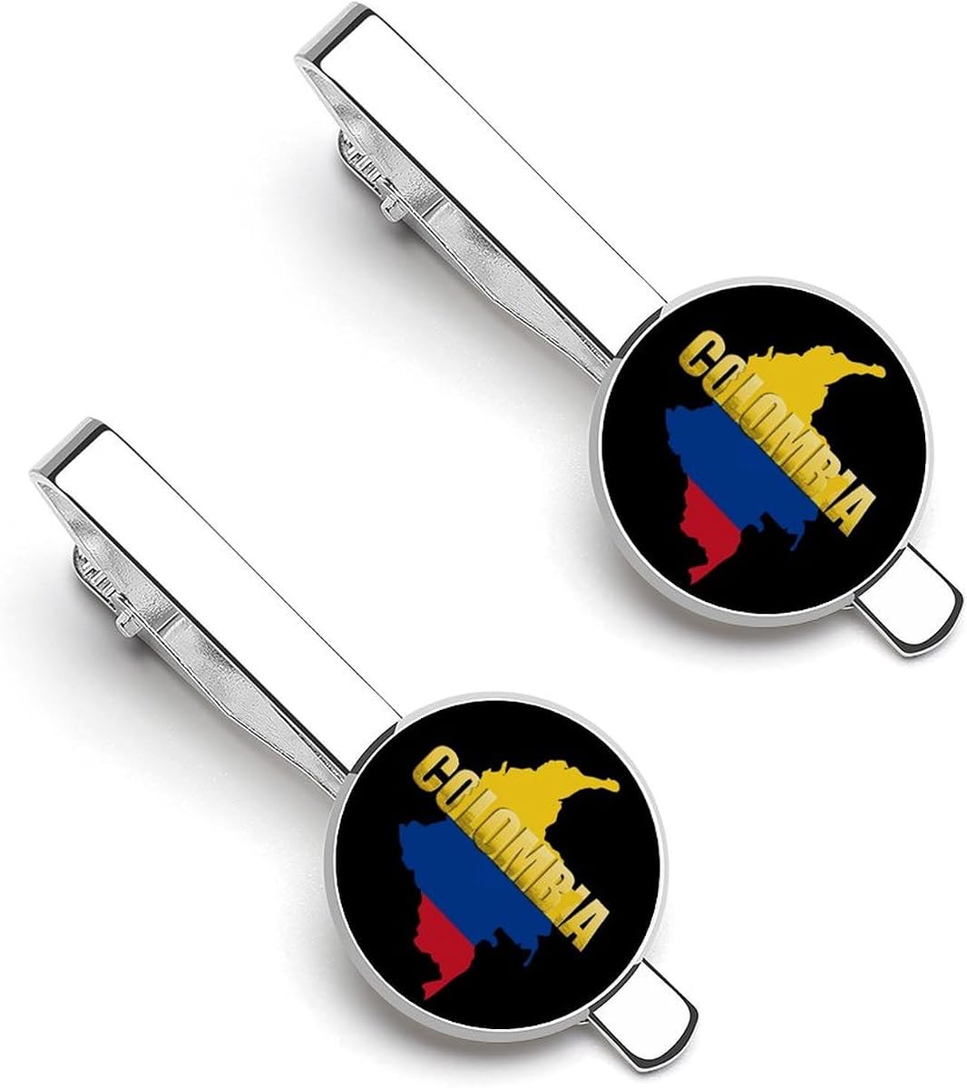 Colombia Flag Map Tie Clips for Men Unique Ties Bar Clip for Wedding Anniversary Business Gift