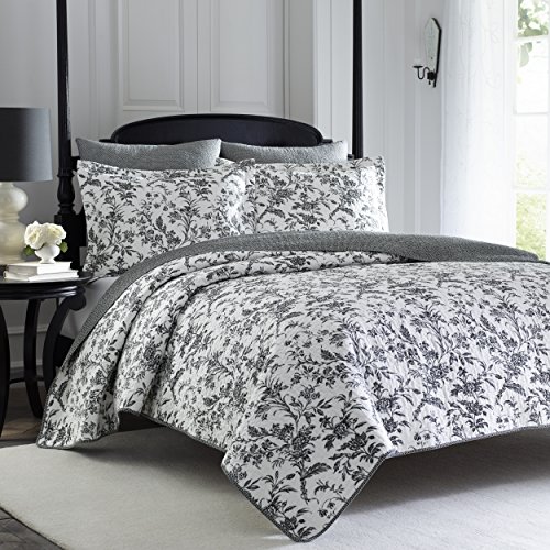 Image of Laura Ashley - Euro Shams, 100% Smooth Cotton with Zipper Closure, Throw Pillow Cover for Bed or Couch, Oeko-Tex Certified, Set of 2 (Amberley Black, 26 inch x 26 inch)