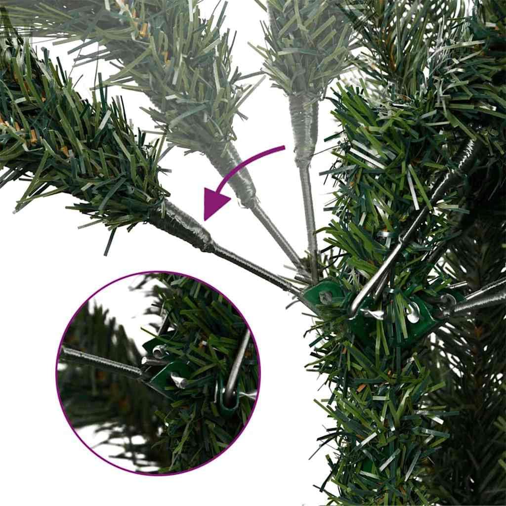 vidaXL Albero di Natale Artificiale con Rami Pieghevoli Verde 180 cm, Albero di Natale a forma di cono, decorazione resistente, luci festive con stringa bianca calda