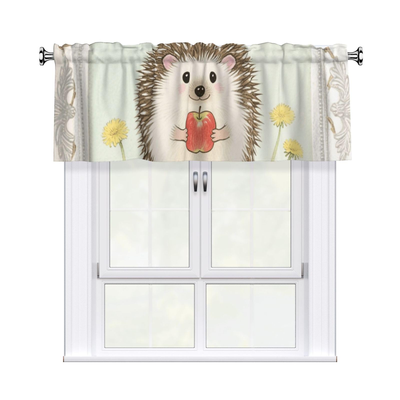 FekiLoot Cute Hedgehog Curtain Valance for Windows, Kitchen Window Valances Rod Pocket Window Treatments Short Curtains Drapes for Bathroom Bedroom Cafe Decor 54x18inch 1 Panel