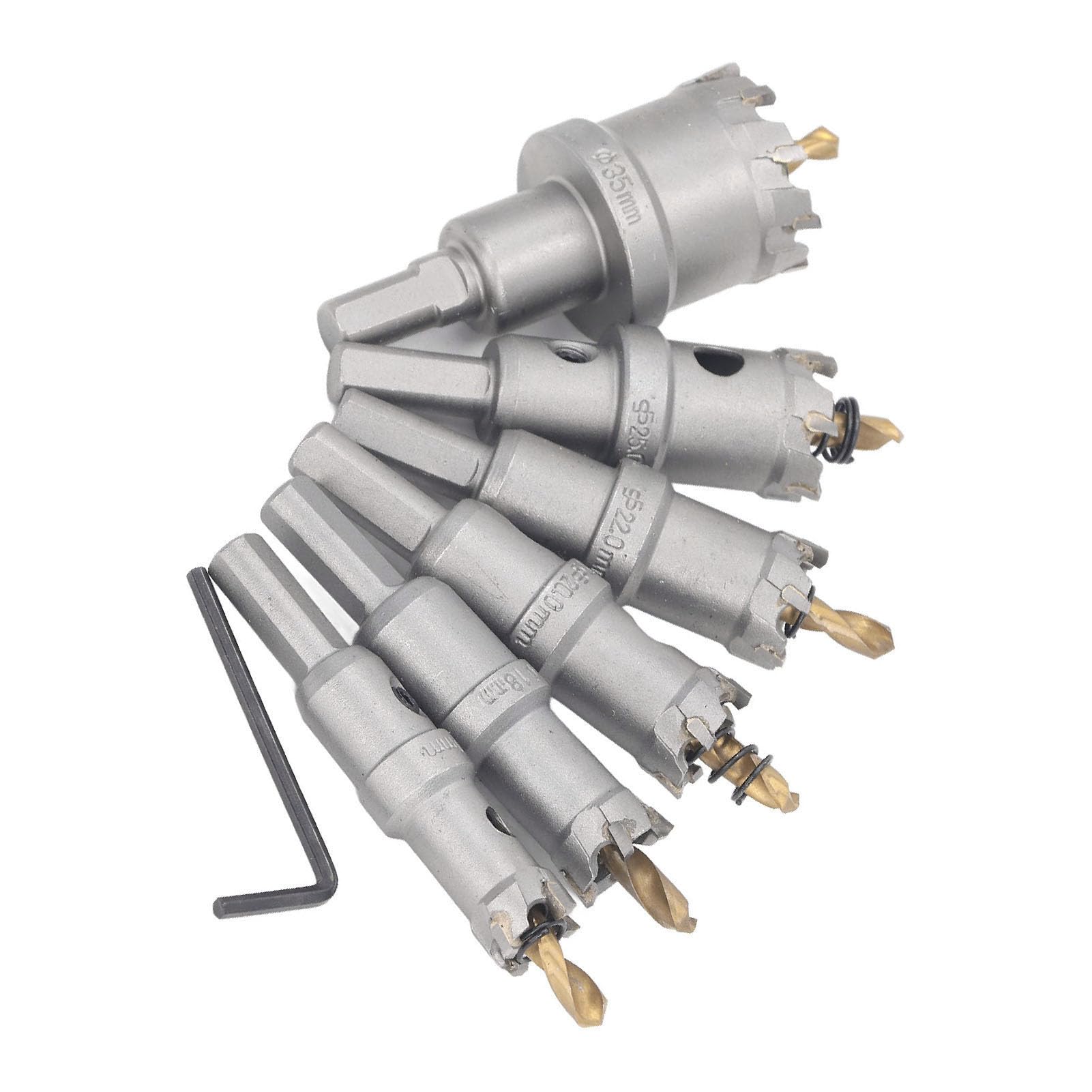 Kit de sierras para taladrar de 6 piezas, de 16 a 35 mm, con punta de carburo y diseño de 3 cuchillas; cortador de agujeros multifuncional de alta precisión para metal, madera y