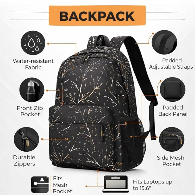 Image of College bag for girls and boys, Office Bag for Men & Women, 15.6 Inch Laptop Backpack, Water Resistant & Lightweight School and Tuition Bag, 2 Compartments with Bottle Holder
