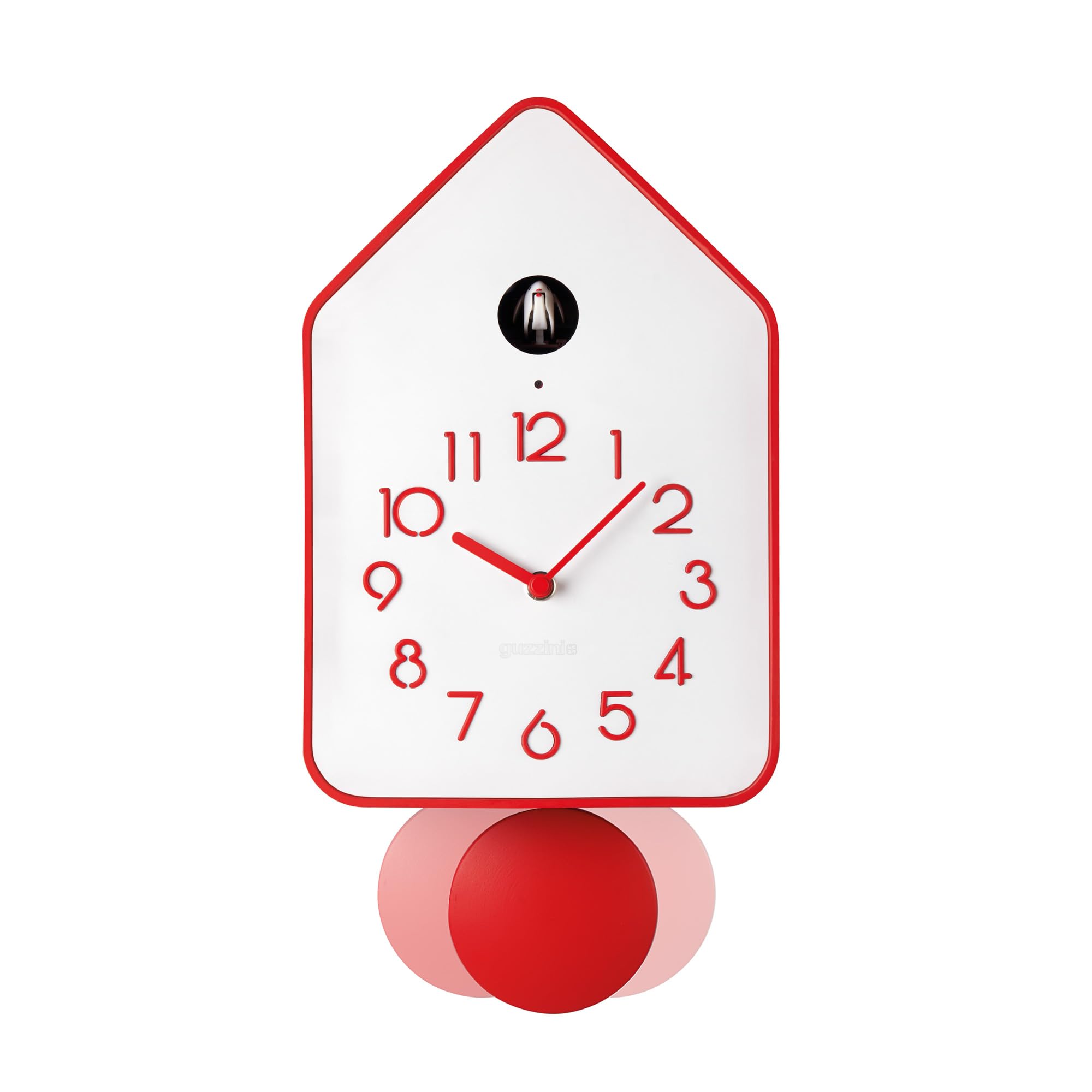 Guzzini - QQ-UP Reloj de Pared con péndulo - Rojo, 18,8 x 9