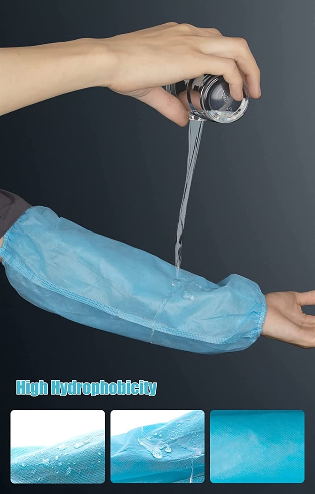 Manchons jetables, Manchons jetables, 100 pièces, Manchons Flexibles et Respirants avec Bande élastique, Housse de Protection nettoyante, hautement hydrophobe (Bleu)