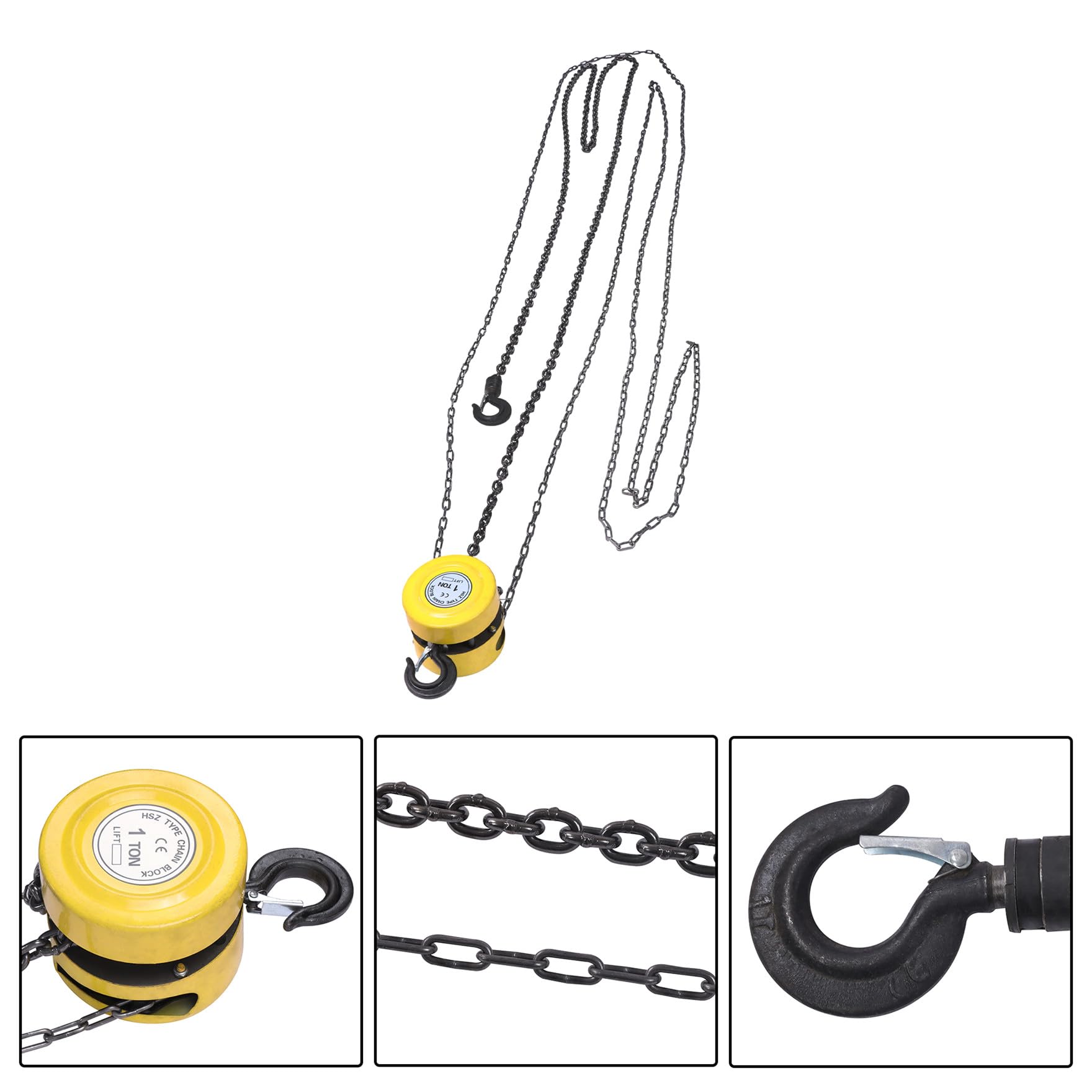Polipasto manual de cadena de 2200 libras/1 tonelada, polipasto de cadena manual de 20 pies con cadena galvanizada G60, gancho giratorio de 360° y freno de doble pata para levantar bien en transporte