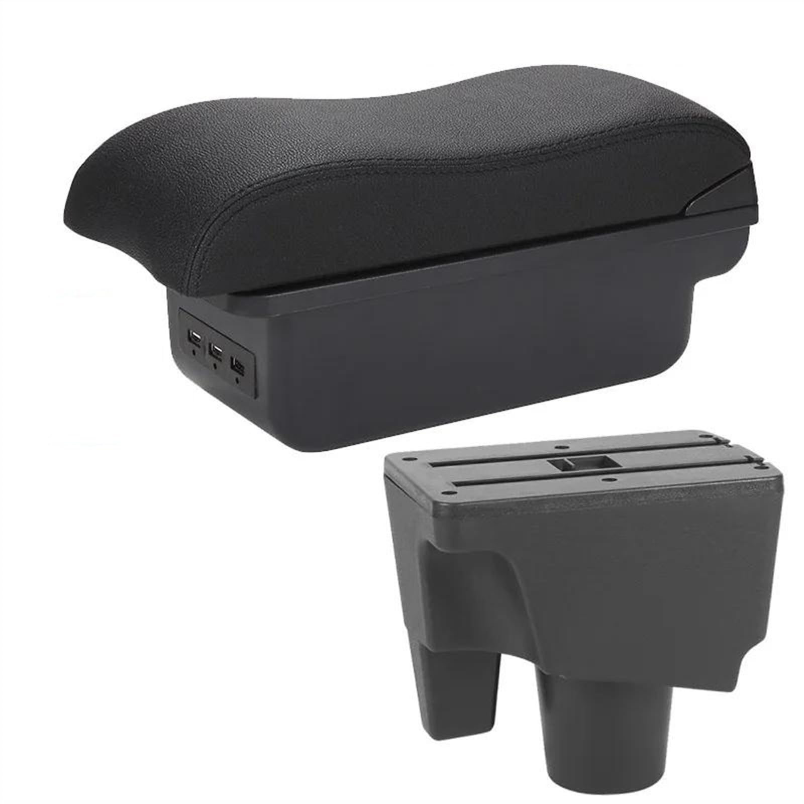 NOHEEU Car Armrest Box Curved Surface Accessorie Auto Storage Leather Dedicated For Prius C For Aqua(B2 Black line 3USB)