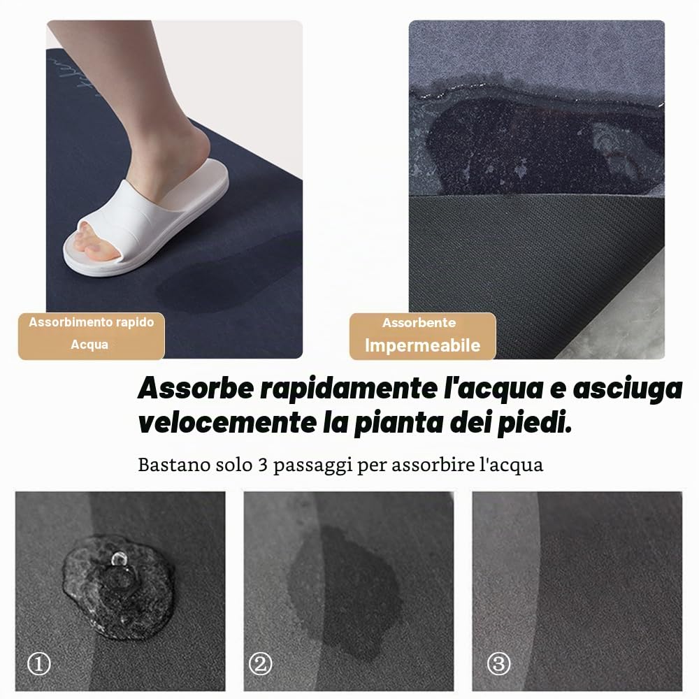 Hixingo Tappeto Cucina in Diatomite, Passatoia Antiscivolo Lavabile, Forma a L, Runner da Bagno e Tappetino per Doccia (140x45cm, Grigio Scuro)