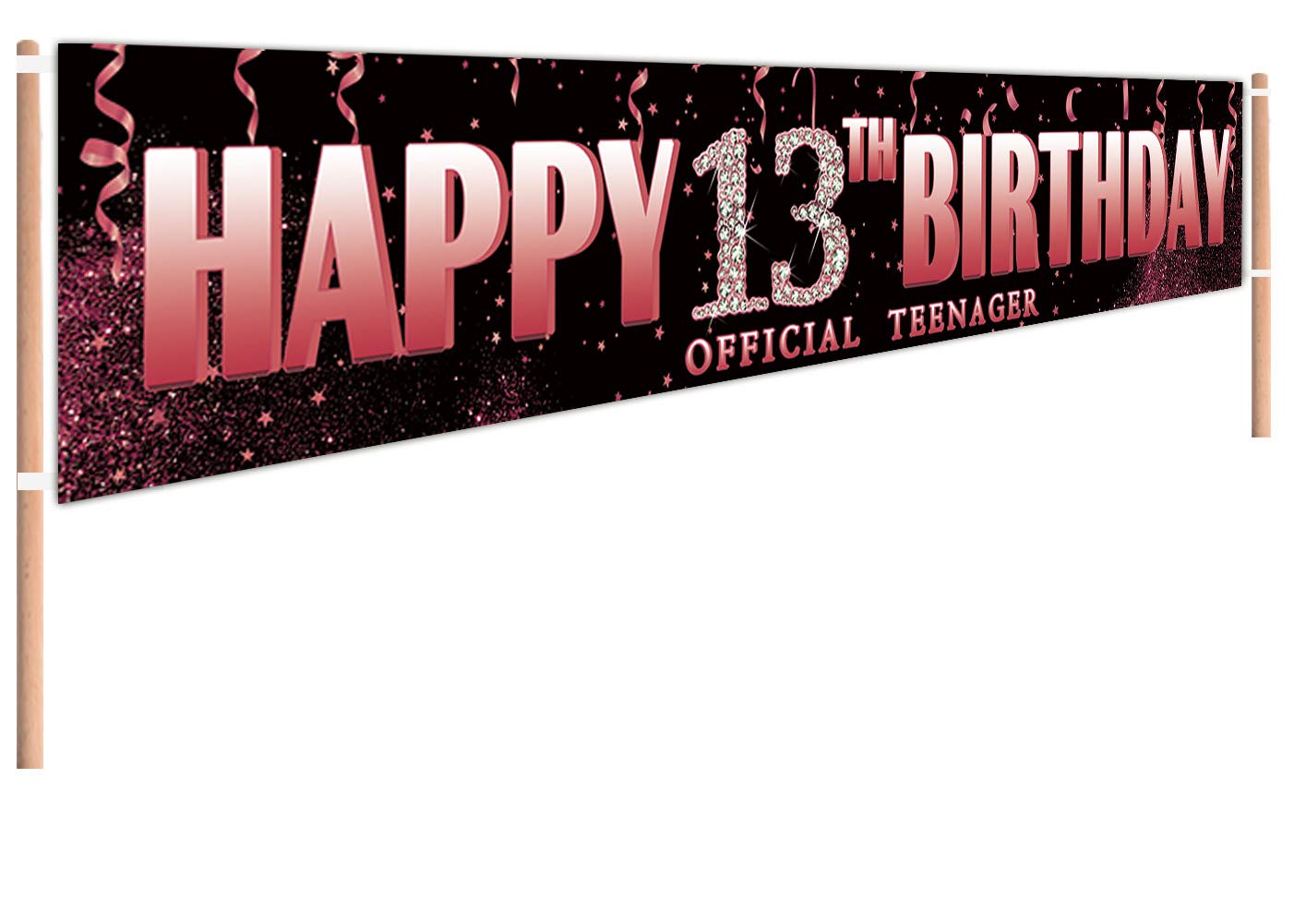 Large Happy 13th Birthday Official Teenager Yard Sign Banner, 13 Years Old Birthday Sign, 13th Birthday Party Supplies Decorations, 10th Birthday Black Pink Rose Gold Decorations (9.8 x 1.6 ft)