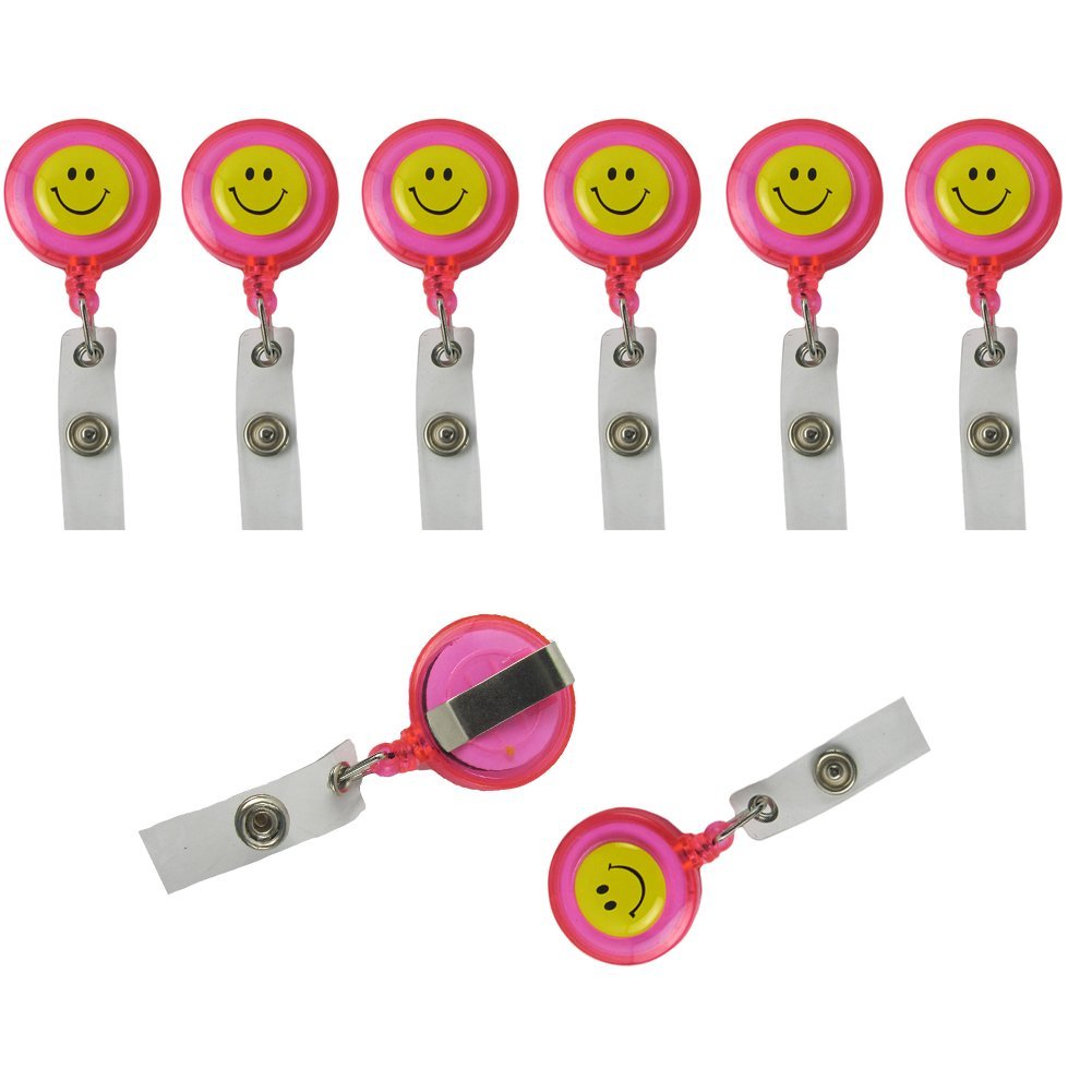 retrattile Smile Face figure badge Reels ID badge Holder Clip portachiavi 100 pz, rosa