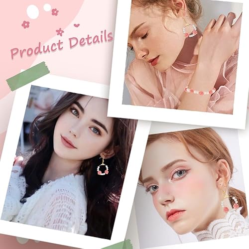 Miniatura 5 de SUNNYCLUE 1 caja de 50 cuentas de flores de rosa rosa talladas de 0.394 pulgadas (0.394 in), cuentas de rosa sintética de concha de coral cinabrio