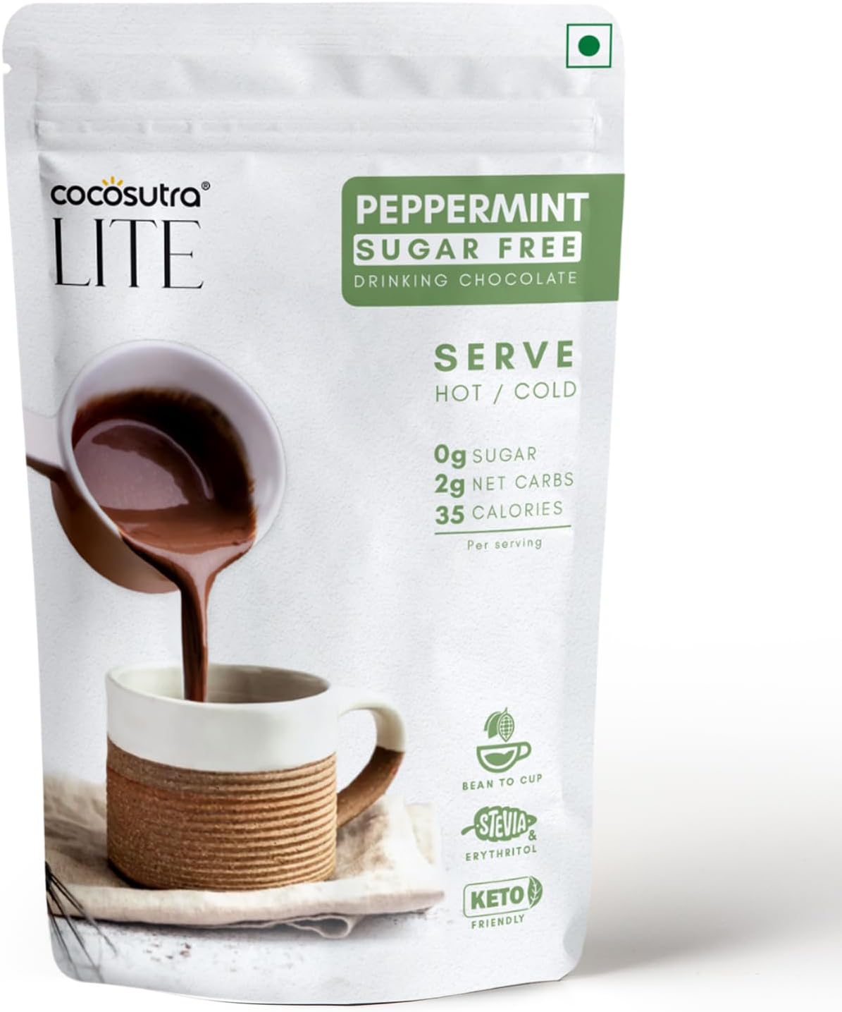 SUGAR FREE Peppermint Drinking Chocolate Mix | Zero Sugar, Low Carb, Low Calorie | Stevia & Erythritol based | Keto Friendly Drink | Enjoy hot or cold | 200 g | 10 cups