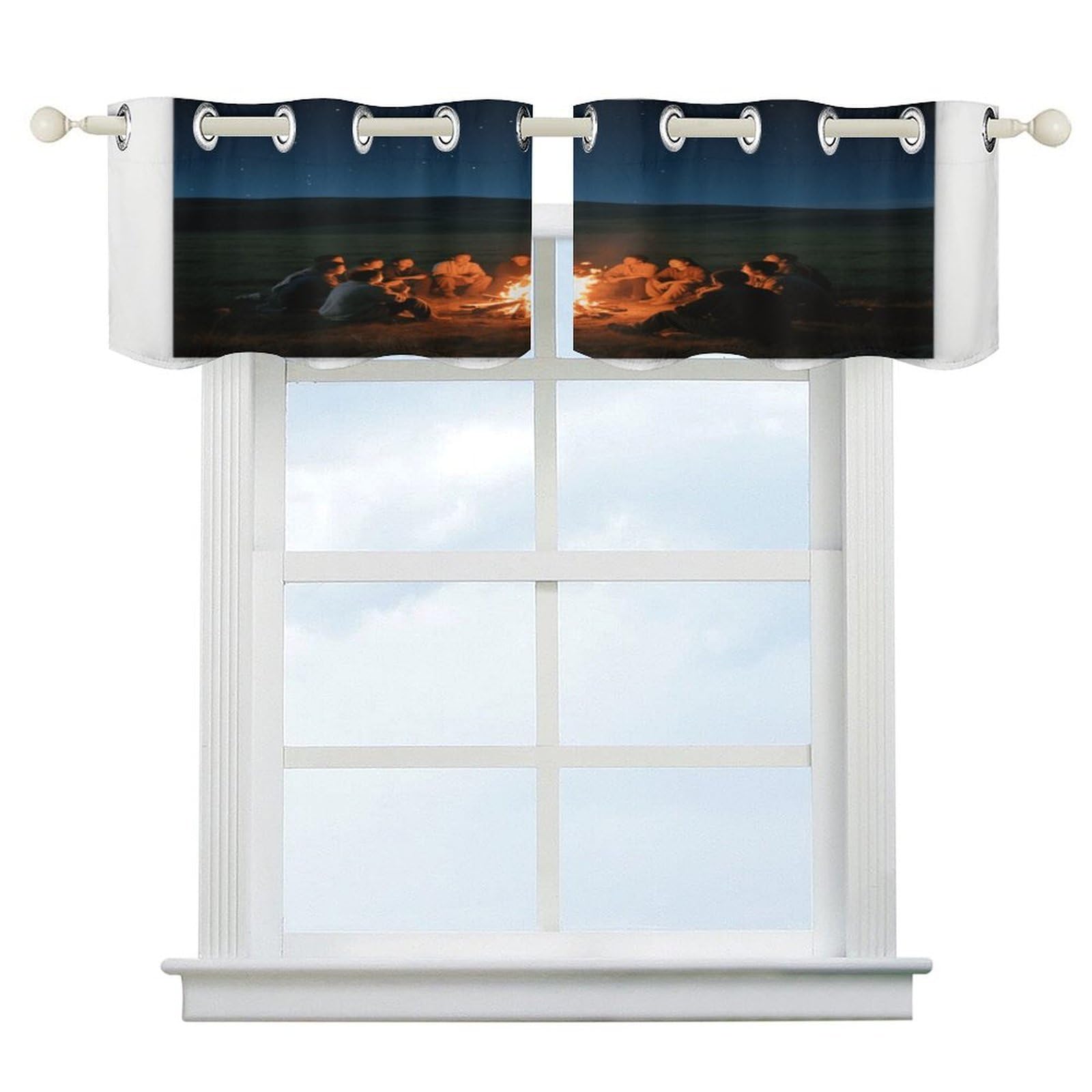 Fekiloot Style Grassland Starry Sky Bonfire Short Curtains Valance Curtain