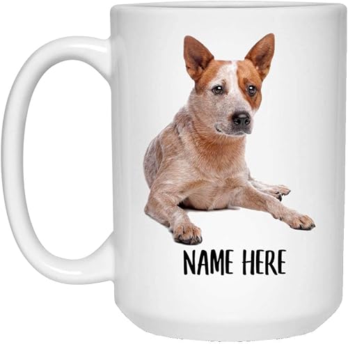 Divertido perro de ganado australiano rojo Heeler nombre personalizado Navidad taza de café blanco 15 oz Divertido perro de ganado australiano rojo Heeler nombre personalizado Navidad taza de café blanco 15 oz