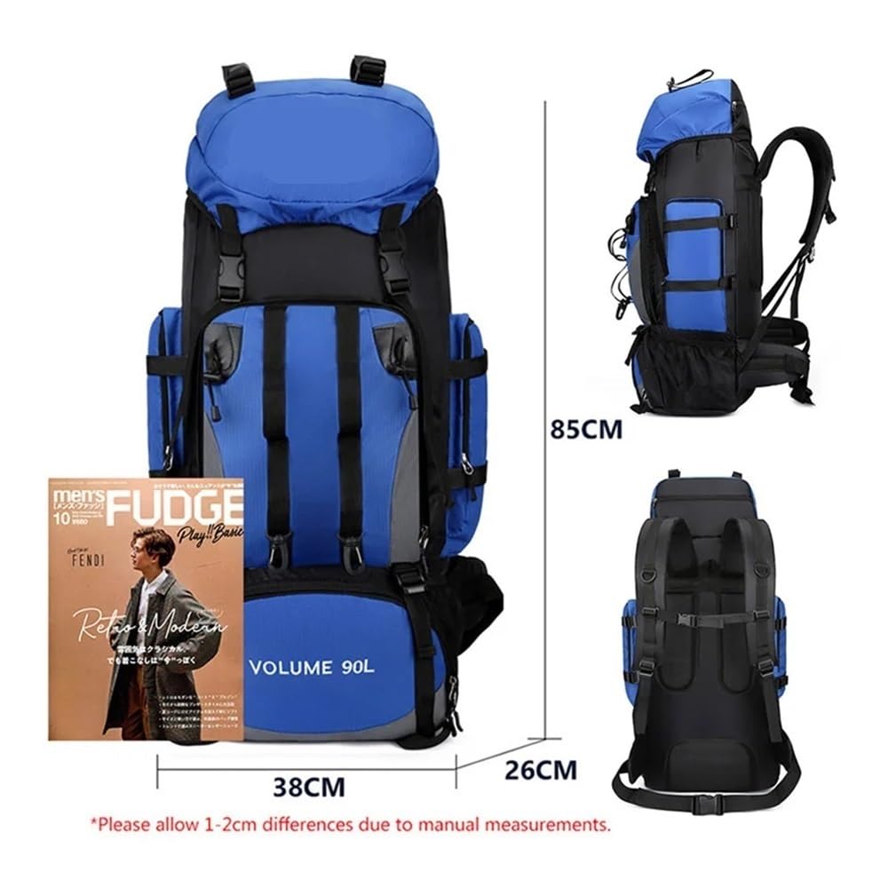 90 l wodoodporny plecak turystyczny kemping torba trekkingowa plecak duża pojemność podróżny outdoorowe torby sportowe sprzęt kempingowy mężczyźni, Niebieska okładka reklamy, rozmiar