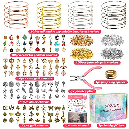 Sofier 542Pcs Bangle Bracelet Making Kit Diy Jewelry Making Kit And Supplies Expandable Charm Bracelets Pendants Plier Set Toy Art Craft Gift For Girl Teen Women Adult Valentines Day #TOP6