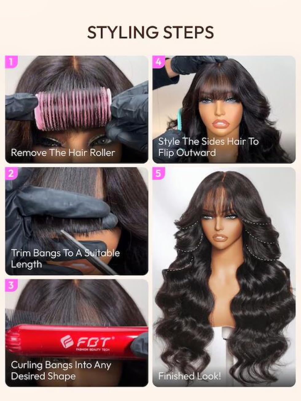 UNICE 26 inch Fluffy Natural Loose Wave Curtain Bangs Wig Human Hair Pre Everything 13x4 Lace Front Glueless Wigs Human Hair Pre Plucked Pre Cut Bleached Knots Black Color