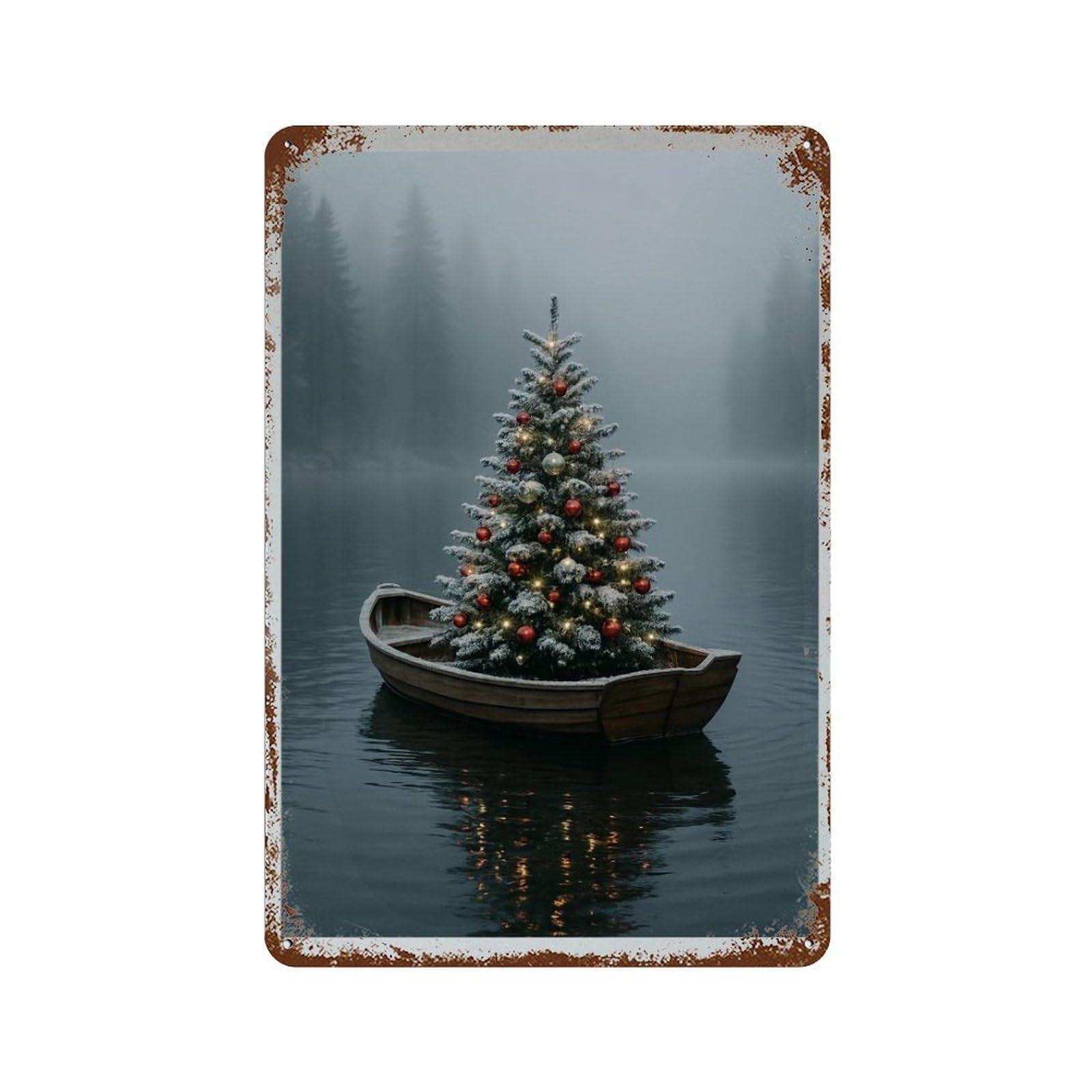 xiaoxiaoshen Misty Christmas Tree Poster, Vintage, Dark Academia, Wall Decor Art Metal Tin Poster Modern Home Decor Art Home Bar Shop Decorations Vintage Sign 30x20cm