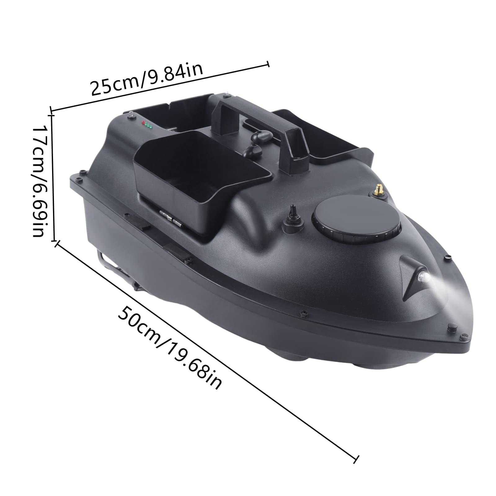 Barca di esche, Barca di avviatore telecomandato 500 m, 3 contenitori di esche, carico 2 kg, crociera automatica, batteria 5200 mAh, ideale per pesca in fiumi e laghi (nero)