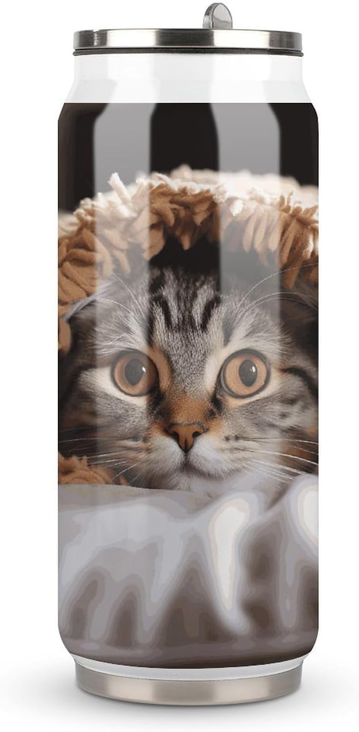 Stainless Steel Cups Cat Under Blanket Printed Coke Cup Stainless Steel Insulated Cups with Lid And Straw