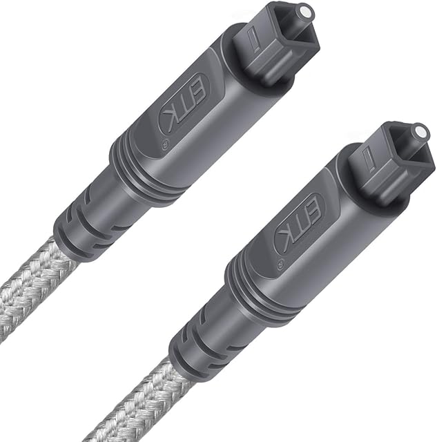 EMK Digital Optical Audio Cable Toslink Cable - [Cotton Braided Jacket,Durable and Flexible] Fiber Optic Cord for Home Theater, Sound bar, TV, PS4, Xbox & More(1M, Optic Cable Gray)