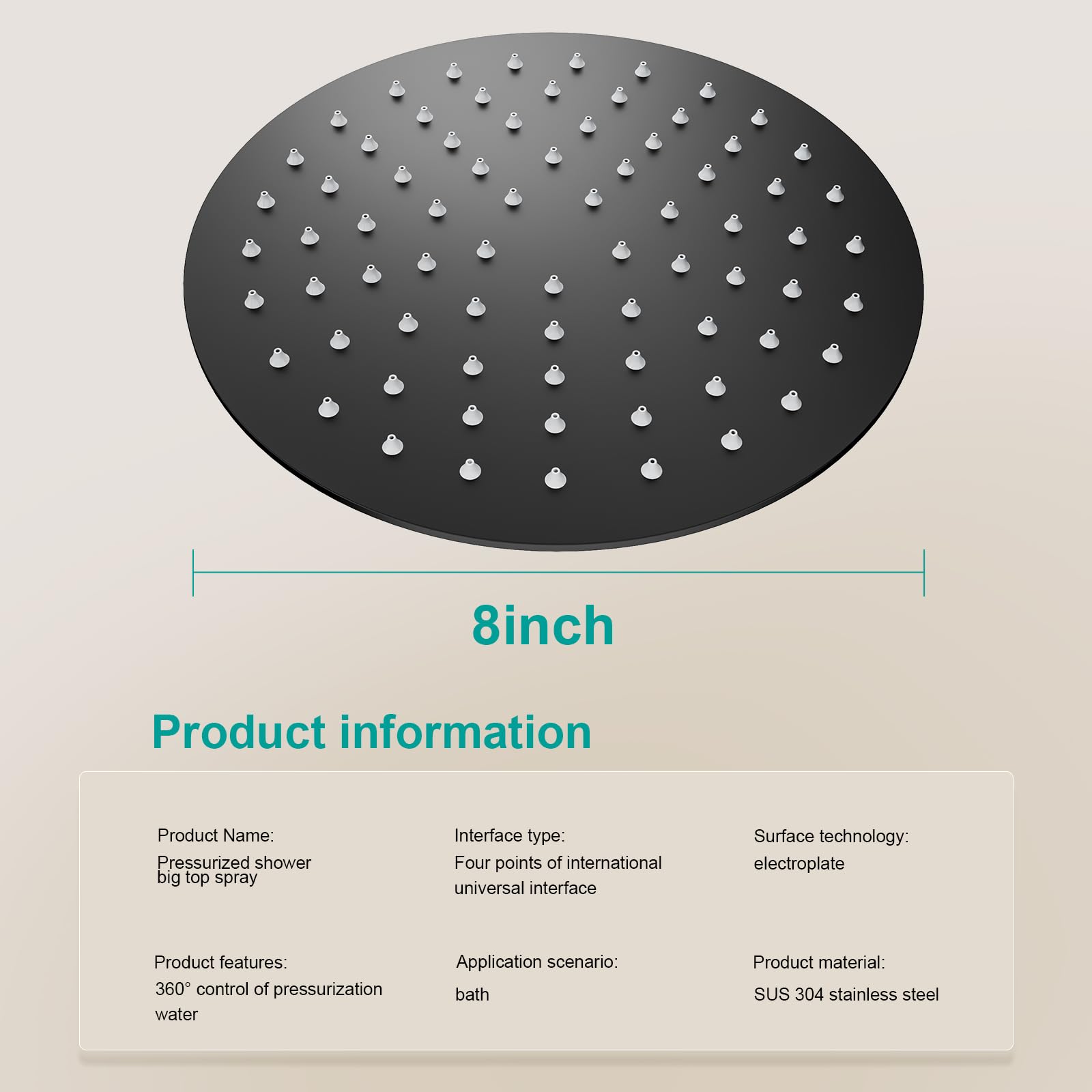 AULEEND Rain Shower Head, Work with Any Decorative Style,All Metal Rainfall Shower Head (Matte Black, 8 Inch) - Image 2