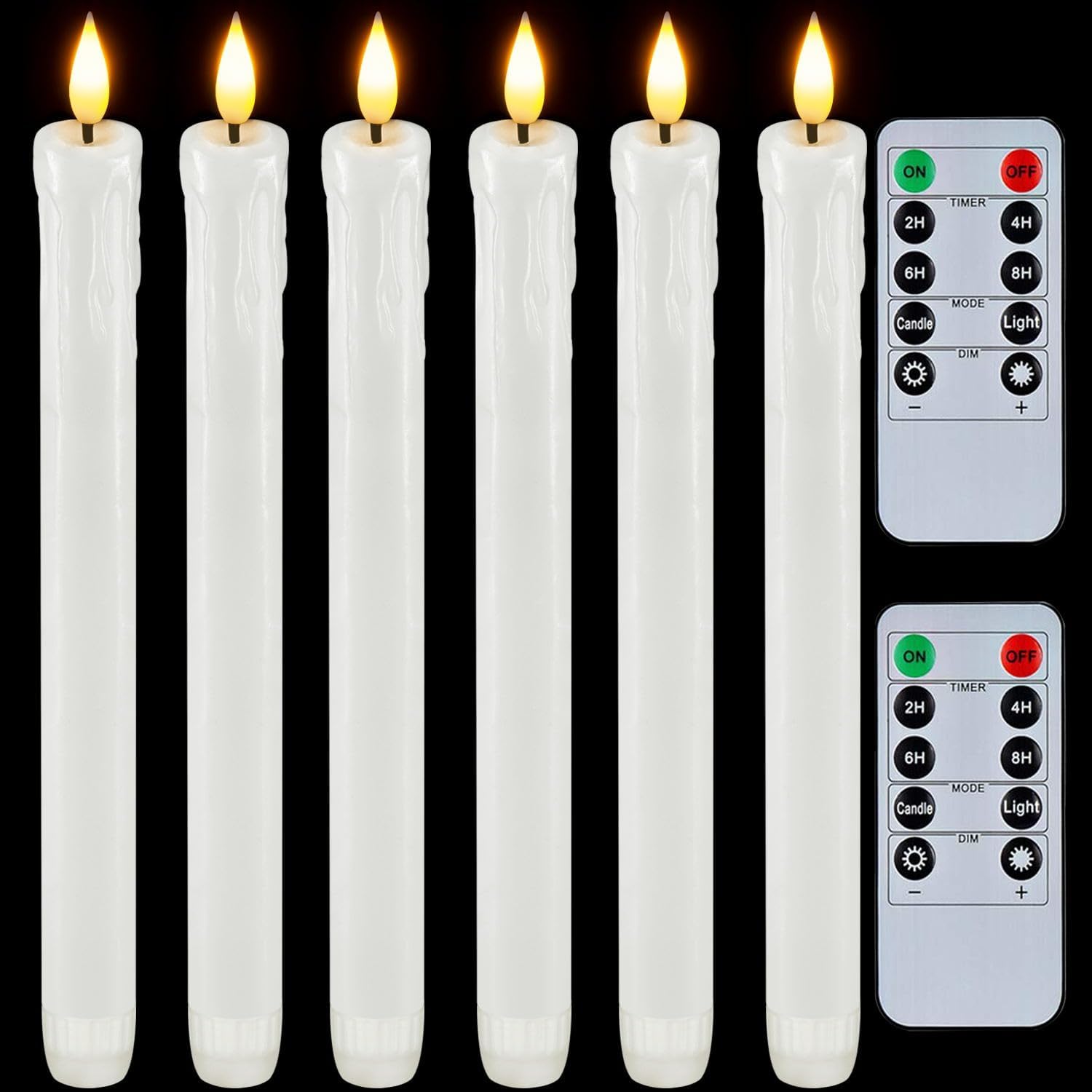 HomemoryLED Flameless Taper Candles with Timer, 24.5CM White Flameless Candlesticks, Dripless Real Wax Battery Operated Window Candles with 3D Flickering Flame for Fireplace Christmas Halloween