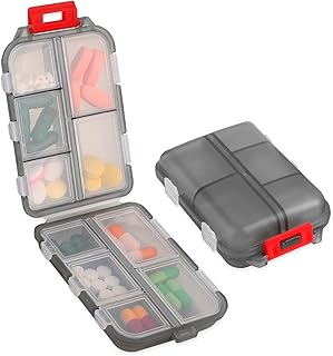 WLLHYF Pill Case Travel Portable Small 10 Compartments Pill Organizer Weekly Box Medicine Organizer Container Vitamin Container Holder Pill Boxes for Outdoor Travel Camping (Black)