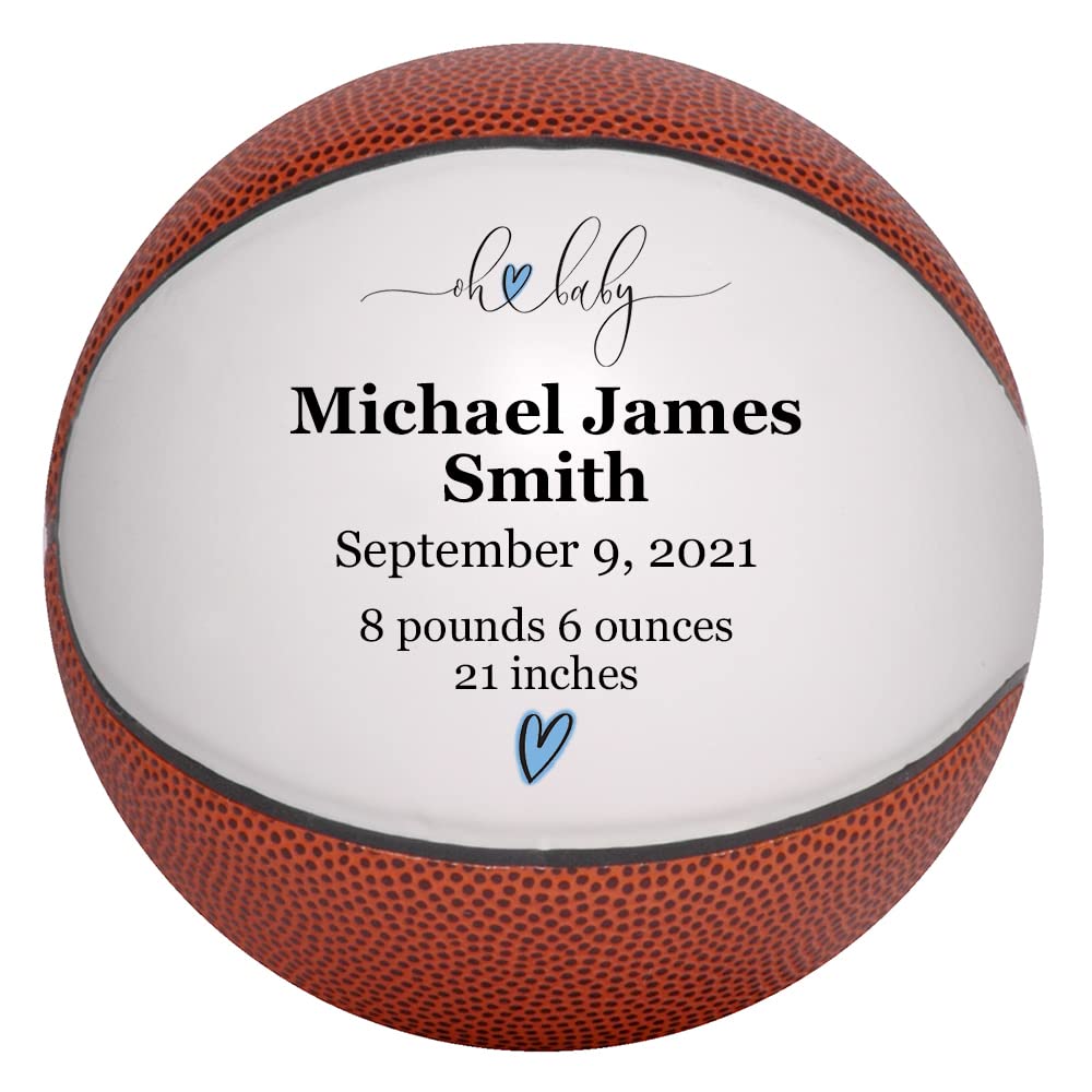 Personalized Baby Birth Announcement Basketball Keepsake for Newborn Baby Boy or Baby Girl, Customized with Baby’s Information for Baby Shower, Gender Reveal Party, or Nursery Decor