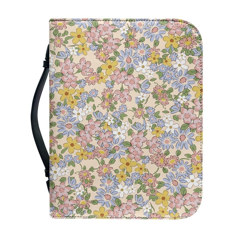 Kuiaobaty Spring Flowers Book Covers with Handle Colorful Countryside Floral Zip up Book Bag for Women Dustproof Book Sleeve Cover Large Size