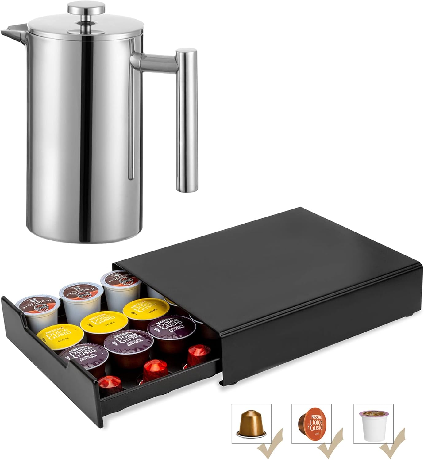 Meelio French Press Coffee Maker 34oz and Coffee Pod Holder