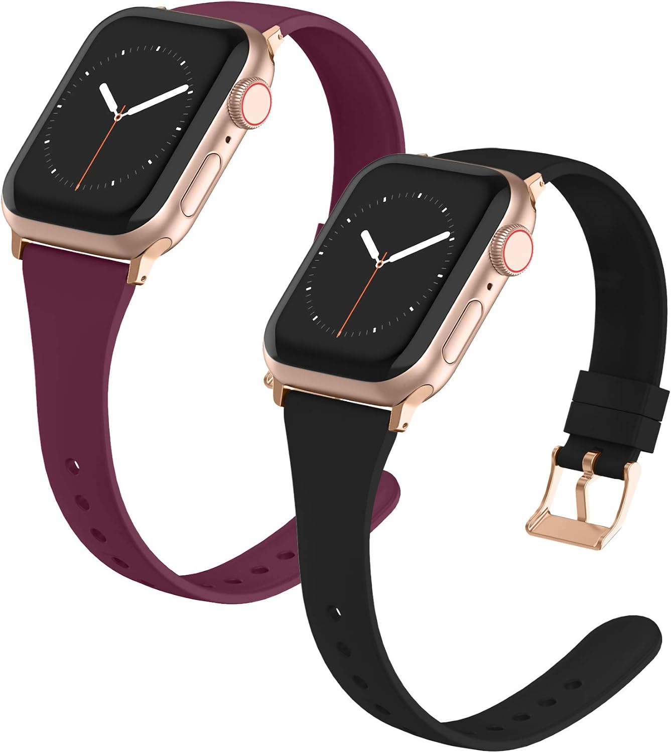 Adepoy Compatible with Apple Watch Bands 38mm 40mm 41mm 42mm 44mm 45mm for Women Men, Soft Silicone Narrow Slim Replacement Sport Wristbands for iWatch Series 7 6 5 4 3 2 1 SE