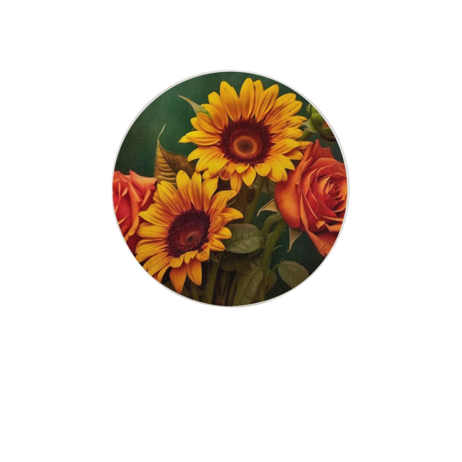 Sunflower and Rose Absorbent Drink Coasters Diatomaceous Round Coaster 4 Inch Reusable Cup Coasters Set 4pc