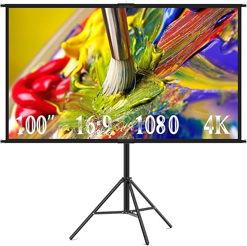 Towond Pantalla de proyector con soporte, pantalla de cine portátil de 100 pulgadas para uso en interiores y exteriores, 169 4K HD sin arrugas y