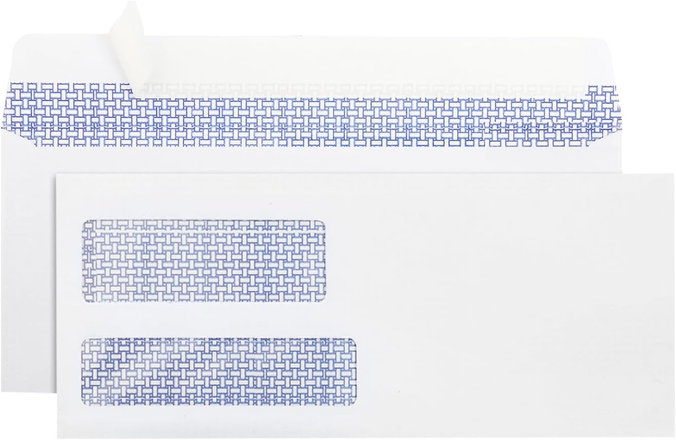 #9 Double Window Security Envelopes, HERKKA No.9 Double Window Business Envelopes Designed for Quickbooks Invoices and Business Statements - Number 9 Size 3 7/8 Inch X 8 7/8 Inch - 24 LB - 500 Pack